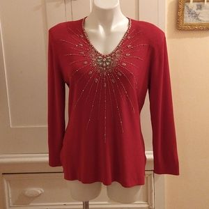 Vintage Gardy jeweled red sweater Sz M